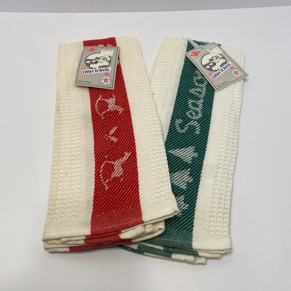 RITZ Dish Towel White Green Red NWT Vintage Cotton Waffle Weave USA Made